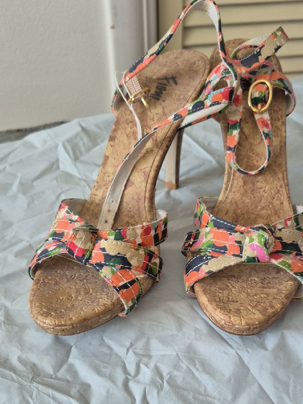 Fiomi Multicolor Floral Cork Heel Sandals